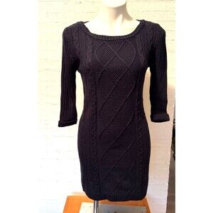 Preppy Academia Fisherman Core Grandmacore Sweater Dress Navy 3/4 Sleeve S